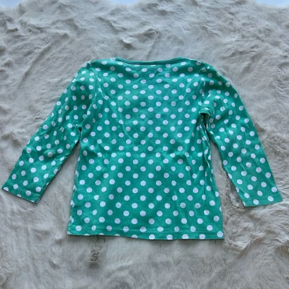 Mini Boden Long Sleeve Crew Neck T Shirt Polka Dot Dog Patch Pink Teal 9-10Y